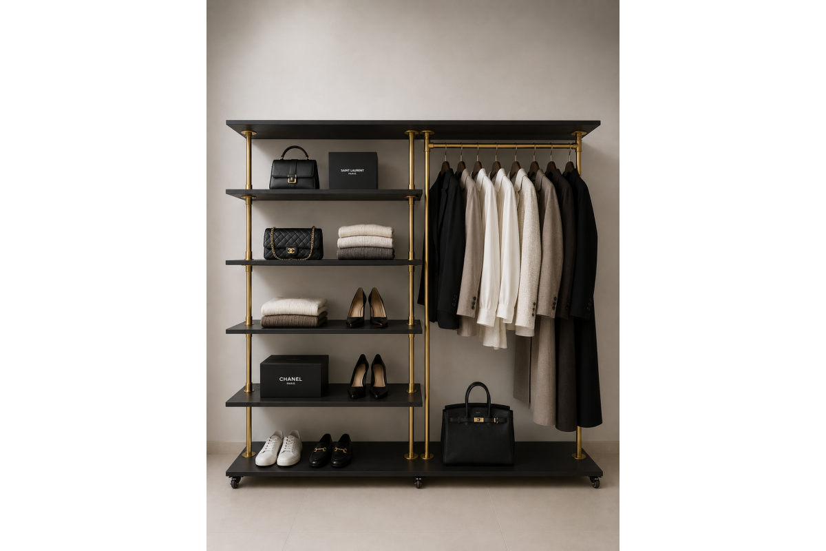 Rack vestidor con estantes